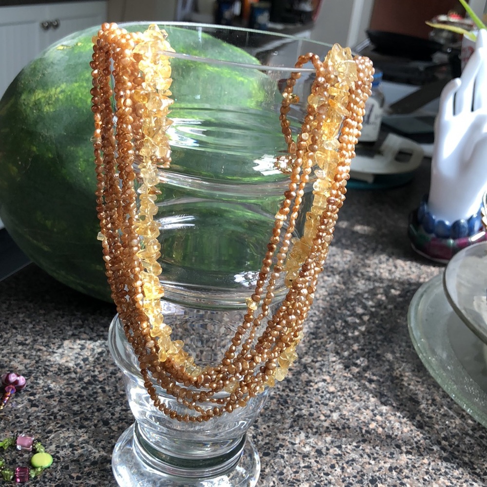Tiny fresh water pearls and Citrine necklace